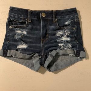 American Eagle distressed dark denim shorts